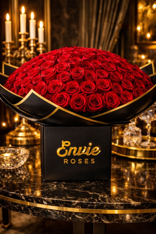 Luxury Valentine's Day red rose bouquet with premium gift wrapping for UK delivery