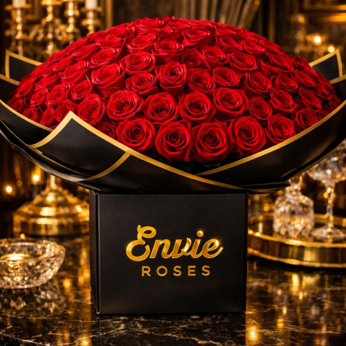 Luxury Valentine's Day red rose bouquet with premium gift wrapping for UK delivery